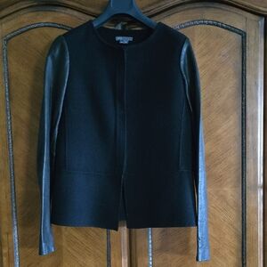 Vince Black Wool Jacket with Leather Sleeves